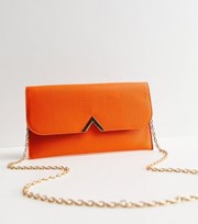 New Look Bright Orange Leather-Look Chain Strap Clutch Bag